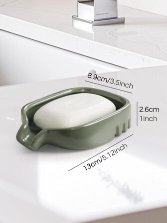 Керамічна миска для мила BosilunLife з отвором для стоку води – неслизька підставка для мила, квадратна, сучасна та мінімалістична, для ванної кімнати, душу, кухні, умивальника (Сірий, Зелений)
