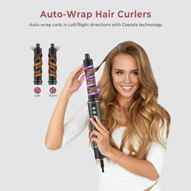 Професійний набір для укладки волосся 6 в 1 Air Styler Pro: фен, щітка, плойка, автоматична завивка, 1000W, для всіх типів волосся (чорний)