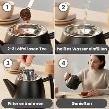 Чайник MALMØ з ситечком - термочайник з подвійними стінками, з нержавіючої сталі 304 - чайник з ситом, 100% без протікань, чорний