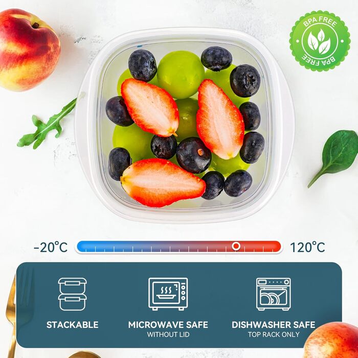 Контейнери для їжі EFISH 20 шт. з кришкою, прямокутні, пластикові, 500 мл та 300 мл. Набір для зберігання продуктів, школи, роботи та подорожей