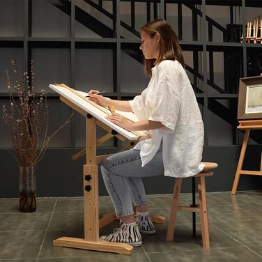 Meeden Adjustable Height Drawing Table with Stool - Artist Easel Table for Studio, Art & Craft Projects