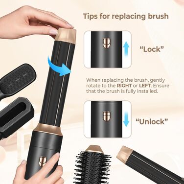 Фен-щітка 5-в-1 Airstyler Pro 1000W з регулюванням напрямку повітря, іонізація, для створення об'єму, локонів та укладки волосся (сірий)