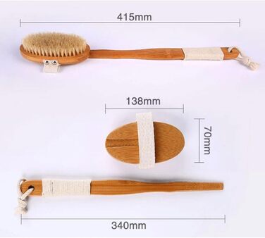 16.3 Inch Bamboo Body Scrub Brush for Women Bath Brushes with Long Handle Men Pig Bristle Bath Accessories