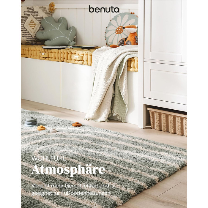benuta Listen Kids Rug Gobi - Acrylic - Rectangular & in Style: Children's Motifs, Stripes, Scandi Living - Easy Care for Living Room, Bedroom, Blue, 80x150 cm 80 x 150 cm Blue