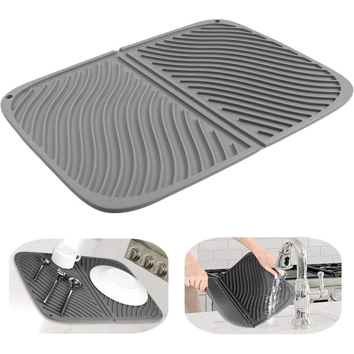 Силіконовий килимок для посуду IYYI, 43.2 x 30.5 см, сірий - швидковисихаючий, термостійкий