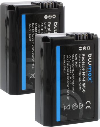 Акумулятор Blumax сумісний з Sony NP-FW50 1030mAh + Зарядний пристрій Slim Dual для Sony Alpha 7/7II/7R/7S II/6300/6500/NEX-7/NEX-F3/DSC RX10 IV/ZV-E10