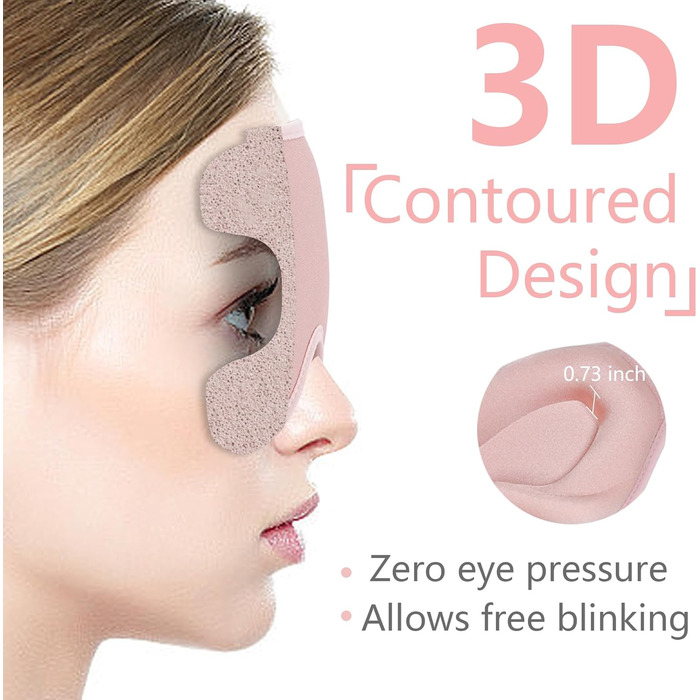 Маска для сну 3D з memory foam, повна світлонепроникність, регульована, рожева, для жінок