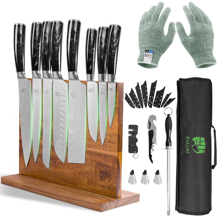 Набір ножів кухонних японських Fullhi, 15 предметів, нержавіюча сталь, чорний