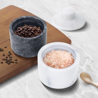 Marble Salt Box with Lid, Multi-Purpose Marble Container for Salt, Pepper, Paprika, and Powdered Herbs, Marble Box for Jewelry, Watches, and Accessories Black