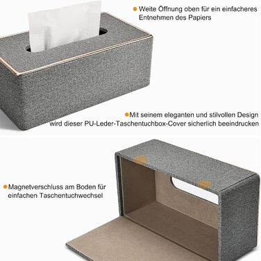 Скляниця для серветок Rarapop з PU-шкіри, сіра - органайзер для ванної, тумбочки, офісу