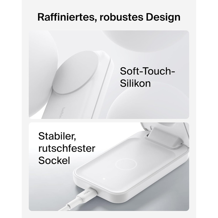 Зарядна станція Belkin UltraCharge 3 в 1 з Qi2.2, 25W, сумісна з MagSafe, для iPhone, Apple Watch, AirPods, Pixel, з адаптером 45W