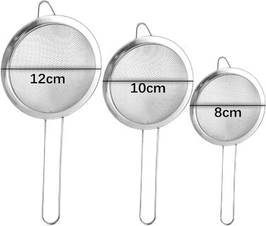 Набір сит з нержавіючої сталі Hinapan (3 шт.), дрібний профіль, стабільні ручки, 3 гачки, придатні для миття в посудомийній машині, ідеально підходять для борошна, рису, кіноа, чаю та макаронів