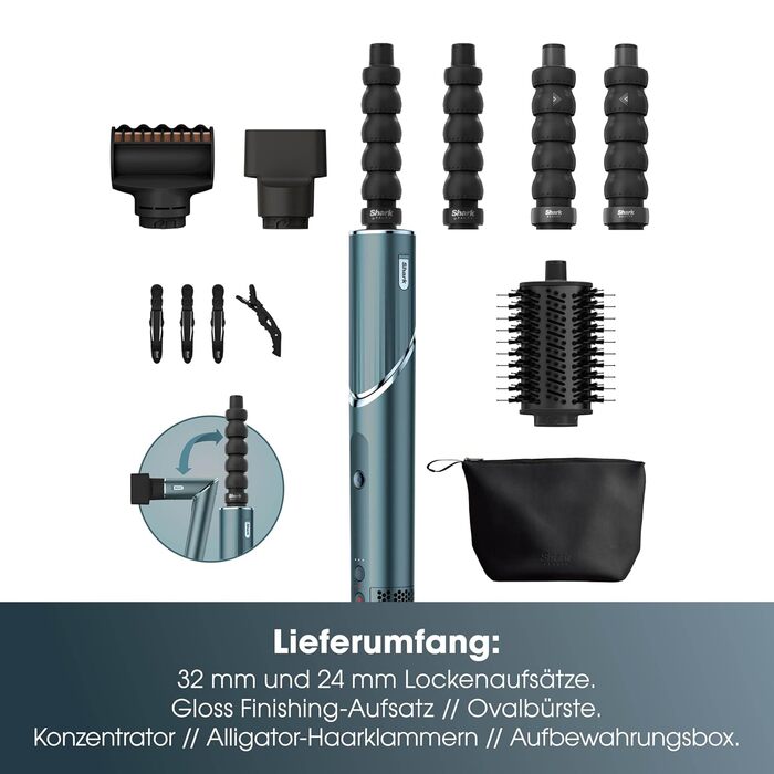 Фен Shark FlexStyle Multi 5 в 1 з насадками для локонів, щітками та концентратором – без пошкодження волосся, універсальне укладання, для всіх типів волосся (Teal)