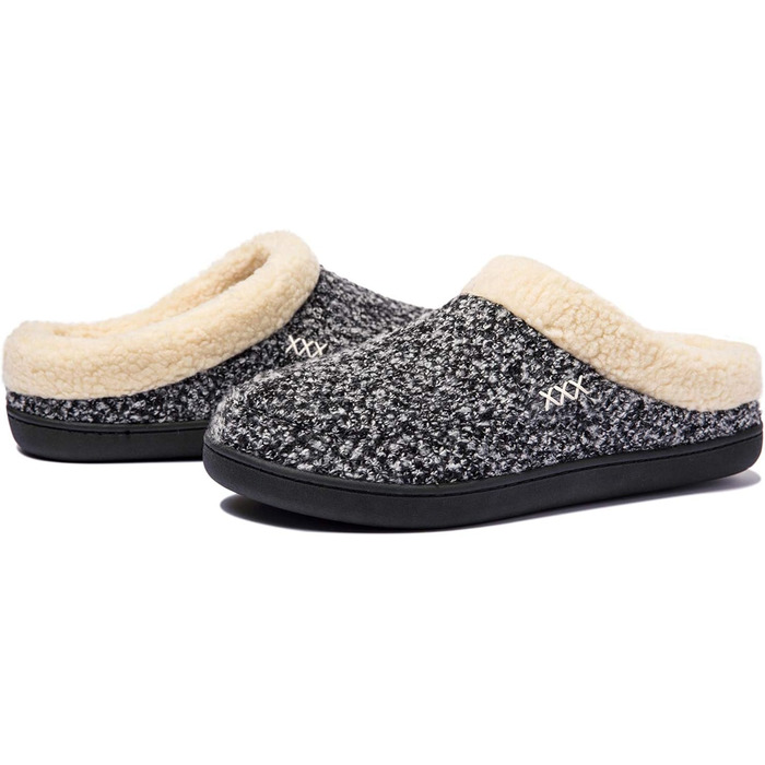 Тапочки халатні NewDenBer для дому, чоловічі та жіночі, з піною-пам'яттю, теплі, зручні, зимові, з антиковзкою гумовою підошвою (39/40 EU, 23, чорний/сірий)