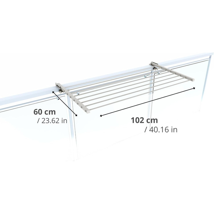 Сушарка для білизни Foxydry Duo для балкона, тераси та перил, біла, 102 см, нержавіюча сталь/алюміній