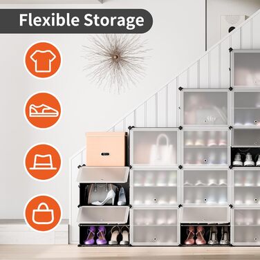 Plastic shoe cabinet, DIY simple shoe rack, narrow, with door, steel frame, stable, for hallways, bedrooms, entrance areas, White with transparent door, 2 * 6 (Black, 2x8)