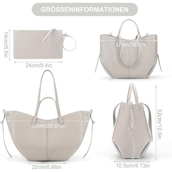 Велика жіноча сумка-шопер TIAASTAP з екошкіри, елегантна сумка на плече для університету, покупок, подорожей (Сіра)