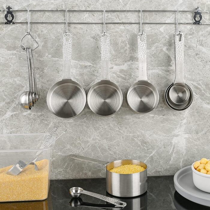 Smithcraft Measuring Cup Set, 8-Piece Dry Measuring Cup Set, 18/8 Stainless Steel Measuring Cups for Baking, Metal Kitchen Measuring Cups with 1/16, 1/8, 1/4, 2/3, and 3/4 Measuring Cups, Cooking Utensils