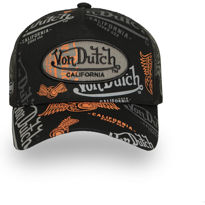 Кепка Von Dutch Trucker Snapback, чорно-оранжево-сіра, унісекс