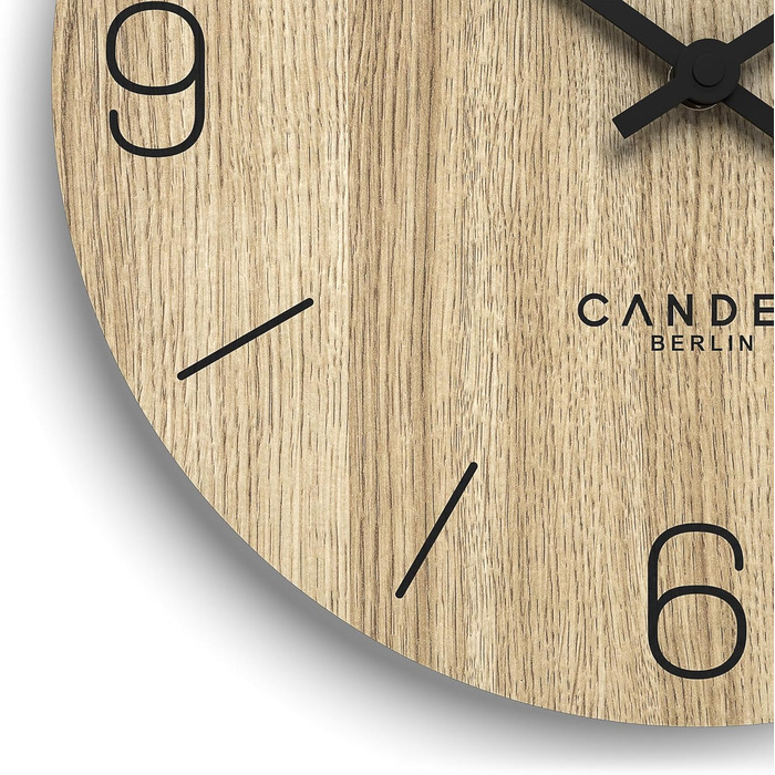Cander Berlin MNU 2725 D Wall Clock Wood Silent 25 cm Modern Oak Veneer Vintage No Ticking Sounds Kitchen Living Room Analog