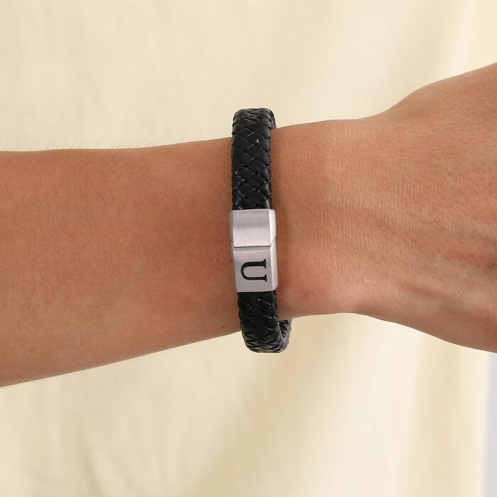 Чоловічий шкіряний браслет Lederarmband з гравіюванням літер A-Z, магнітний замок, персоналізований браслет для чоловіків, подарунок (Чорний-Y)
