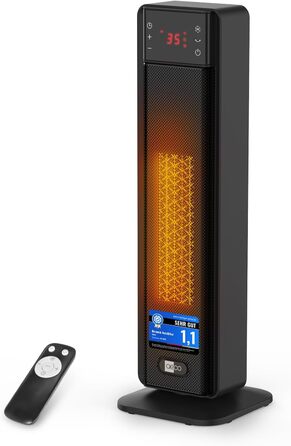 Електричний обігрівач Aeco EcoHeat Boost 58 см з пультом керування, 2000 Вт, LED ECO-режим, таймер 24 год, 4 режими, тиха кераміка, термостат, захист від перегріву та перекидання, осциляція. Smart Tower ECO