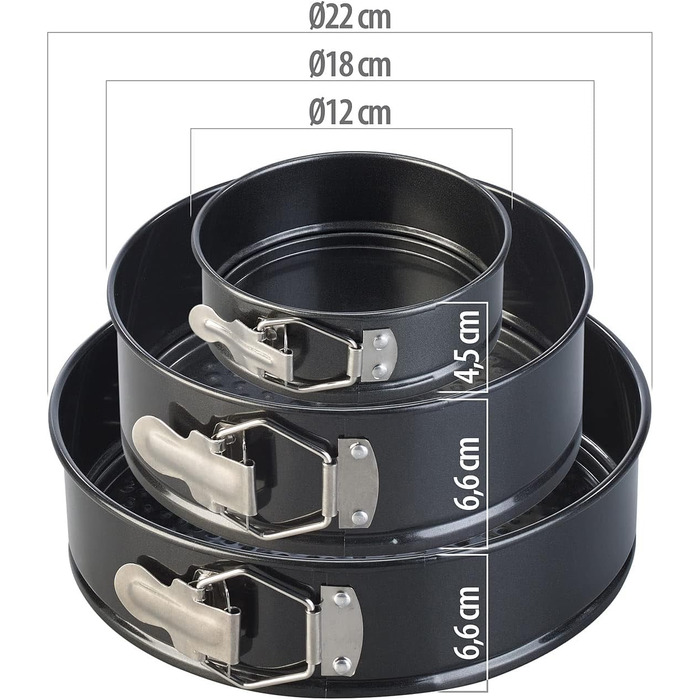 Набір форм для випічки Rosenstein & Söhne (3 шт.) з антипригарним покриттям, діаметр 12/17/21 см. Форми для тортів, набір круглих форм для випічки, ідеально для дня народження