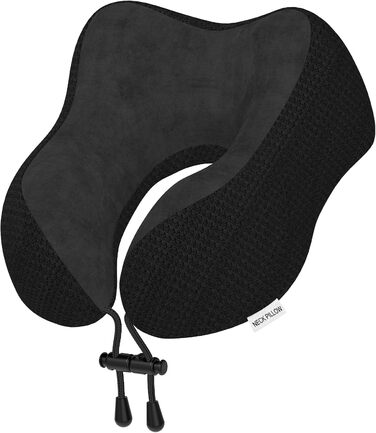 Подушка для шиї в подорожах: м'яка, з memory foam, для авто, літака, офісу та дому (чорна)