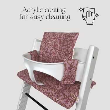 Дитяча подушка LUCCA для стільця Stokke Tripp Trapp, ламінована, легка чистка, джунглі бірюза, жовто-рожеві квіти
