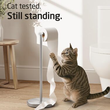 Stainless Steel Freestanding Toilet Paper Holder with Weighted Base - Brushed SUS304 Finish