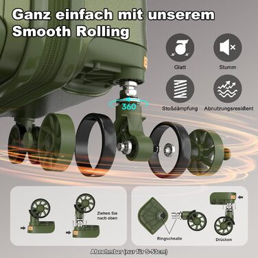 Набір валіз Joyway 6шт з жорстким корпусом, легкий, з 4 колесами та TSA-замком. Включає багатофункціональну сумку та косметичку. Колір: зелений