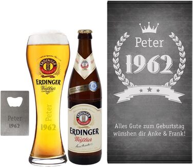 Herz & Heim® Wheat Beer Birthday Gift Set with Glass, Bottle Opener, and Gift Box, Personalized