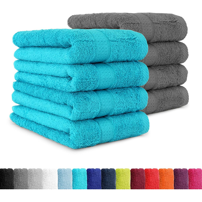 Рушники BaSaTex Premium 50x100 см з бавовни, фrotтee, набір з гачком, сертифікат Öko-Tex Made in Green, 8 шт, антрацит/тюркіс