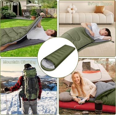 Зелений спальний мішок 220x85 см, водонепроникний, 3 сезони, 1.6 кг, для дому та відпочинку на природі