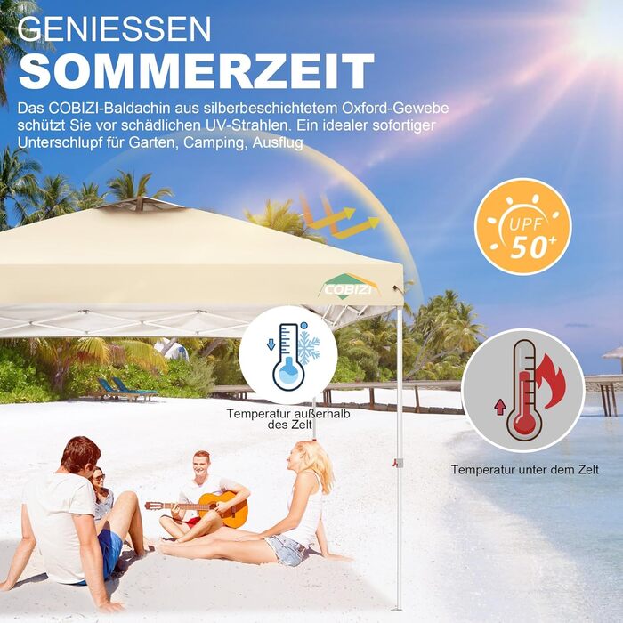 COBIZI Folding Gazebo 3x3, 3x3 Gazebo Waterproof Stable One Push UV Protection Outdoor Party Tent Corrugated Eaves Event Tent Tent Garden Gazebo Pavilion Folding 3x3m With Carry Bag, (Khaki, 3x3 Regular)