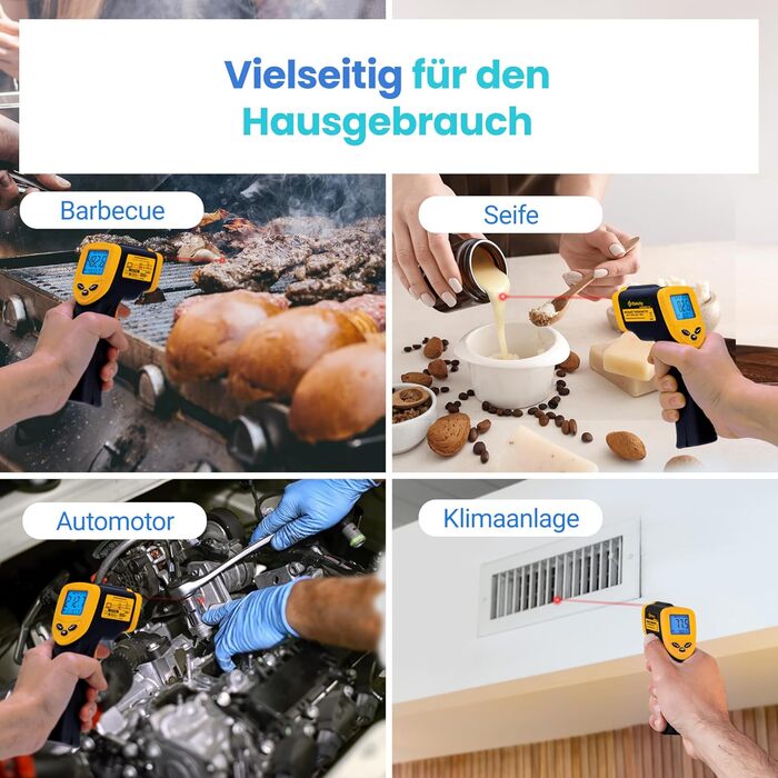 Інфрачервоний термометр Etekcity -50°C до +450°C (лазерний, цифровий) для кухні, піци, гриля, випічки. Не для вимірювання температури тіла. Жовто-чорний