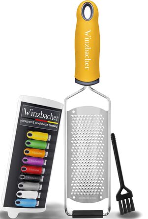 Терка Winzbacher Premium для сиру, лимона, мускатного горіха, імбиру (нержавіюча сталь, жовта) + щітка для чищення