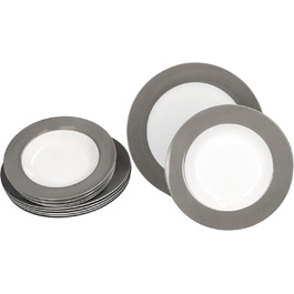 MamboCat Сервіз для столу 12 предметів (6 тарілок для супу та 6 тарілок для їжі) з кольорового порцеляну, для 6 осіб