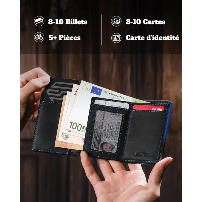 Портмоне чоловіче DODENSHA MagSnap Slim з відділом для монет, RFID захистом, на 10+ карт, чорно-червоне (чорно-синій)