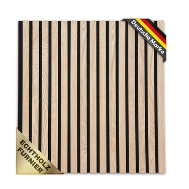 Акустичні настінні панелі KARAT з натурального шпона для шумоізоляції та звукопоглинання, дерево та фетр (60 x 60 см, Білий дуб)