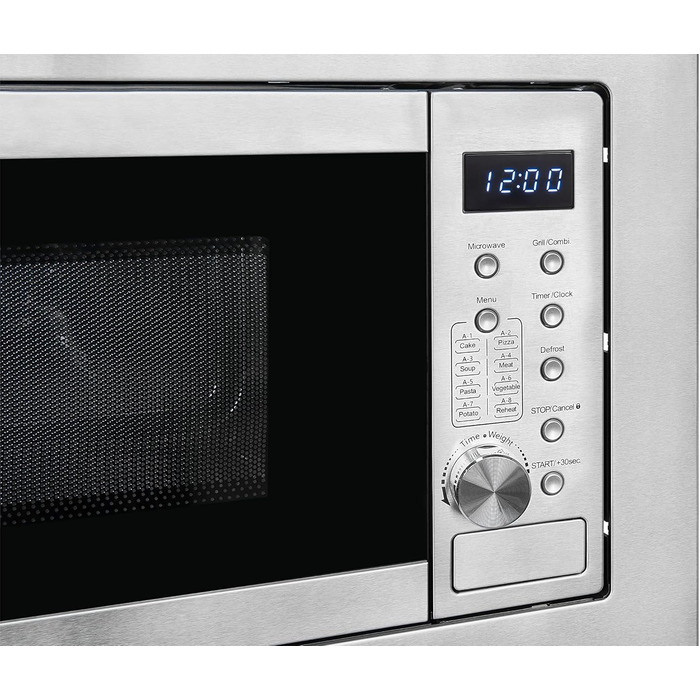 Вбудована мікрохвильова піч Exquisit EMW20-DG-020 Inox: 800 Вт, 1000 Вт гриль, 8 програм, діаметр підноса 27 см, нержавіюча сталь