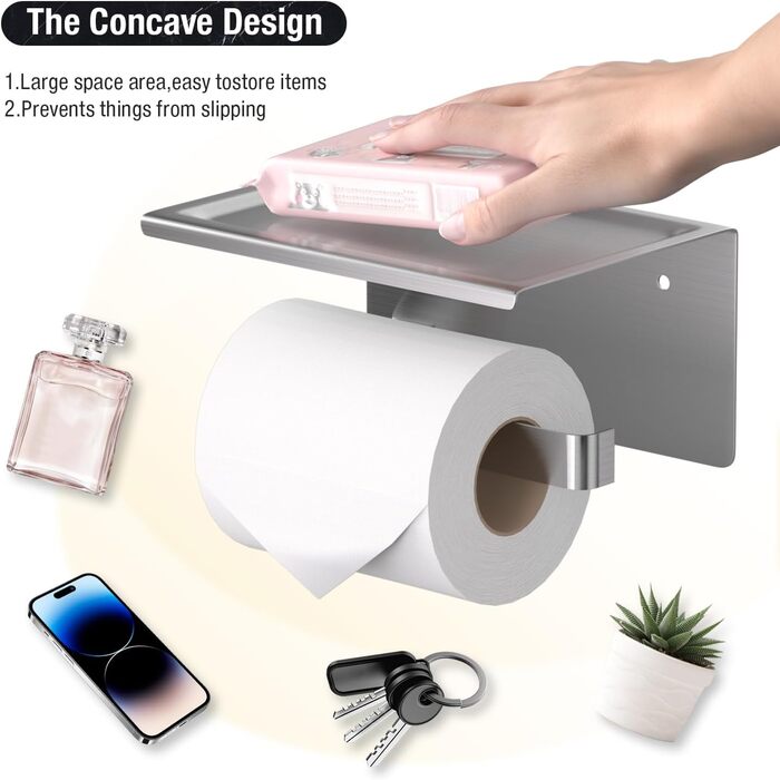 Тримач туалетного паперу HITSLAM без свердління, нержавіюча сталь з полицею, самоклеючий, для ванної кімнати