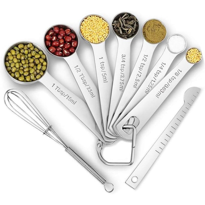 9-Piece Measuring Spoon Set, Stainless Steel Nesting Measuring Spoons with Long Handle, Measuring Teaspoons, Metal Measuring Cups
