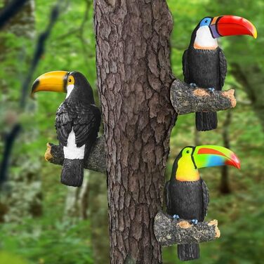 NORHOR Garden Statues, Toucan Ornament, Sculpture made of Polyresin, Polyresin Artificial Birds Craft Garden Animal Statue Tree Hanging Pastoral Decoration Pendant Outdoor Yard Decoration. (Rainbow)