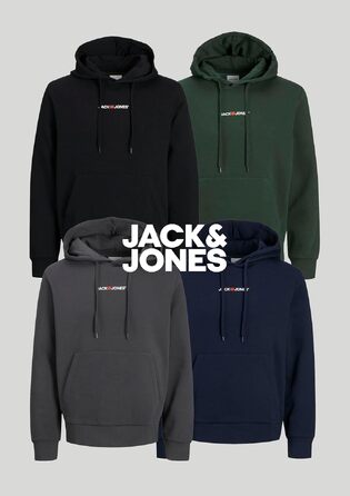 Набір худі для чоловіків JACK & JONES (2 шт.), бавовняний світшот з каптуром, чорний та темно-зелений, розмір L