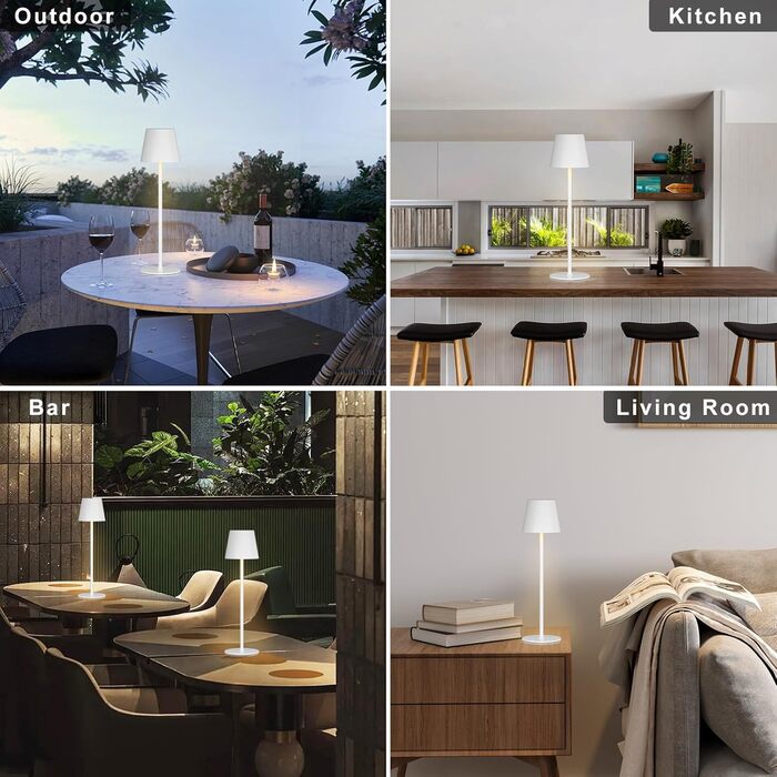 Настільна LED лампа акумуляторна бездротова 2 в 1, димується, з USB-C зарядкою, 3 режими світла, біла - набір 2 шт.