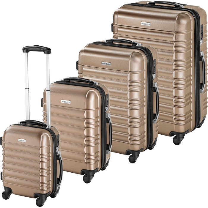 Набір валіз Tectake® 4 шт. з TSA замком, жорсткий корпус, набір валіз-роликів, ABS, 4 колеса, поворот на 360°, телескопічна ручка - зелений (шампань)