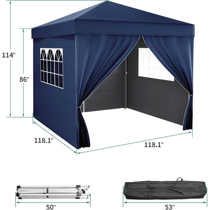 YITAHOME Outdoor Pop-Up Gazebo with Sides, Folding Gazebo, Waterproof Foldable Garden Gazebo for All Seasons, Camping Gazebo, Anti-UV with Free Adjustable Height for Parties, Markets (Blue, 3x3 Meters)