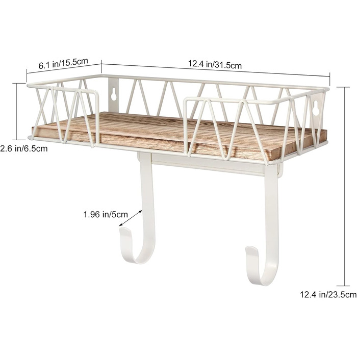 Настінна підставка для прасувальної дошки MOREE з великим дерев'яним кошиком | Підставка для прасувальної дошки та праски | Легке підвішування прасувальної дошки | Практична для пральні та дому, білий