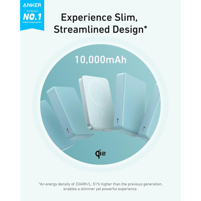 Powerbank Anker MagGo 10000mAh, Qi2, MagSafe, зелений: компактний зарядний пристрій для iPhone 16/15/14/13